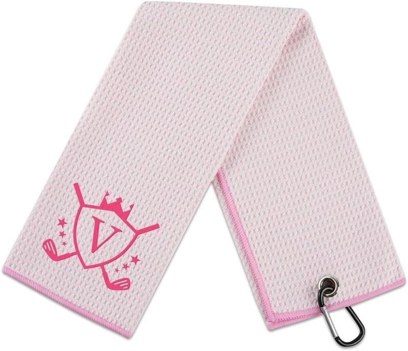 CybGene Microfiber Golf Towel for Women, 16'x 24', Pink - Initial V - Image 1
